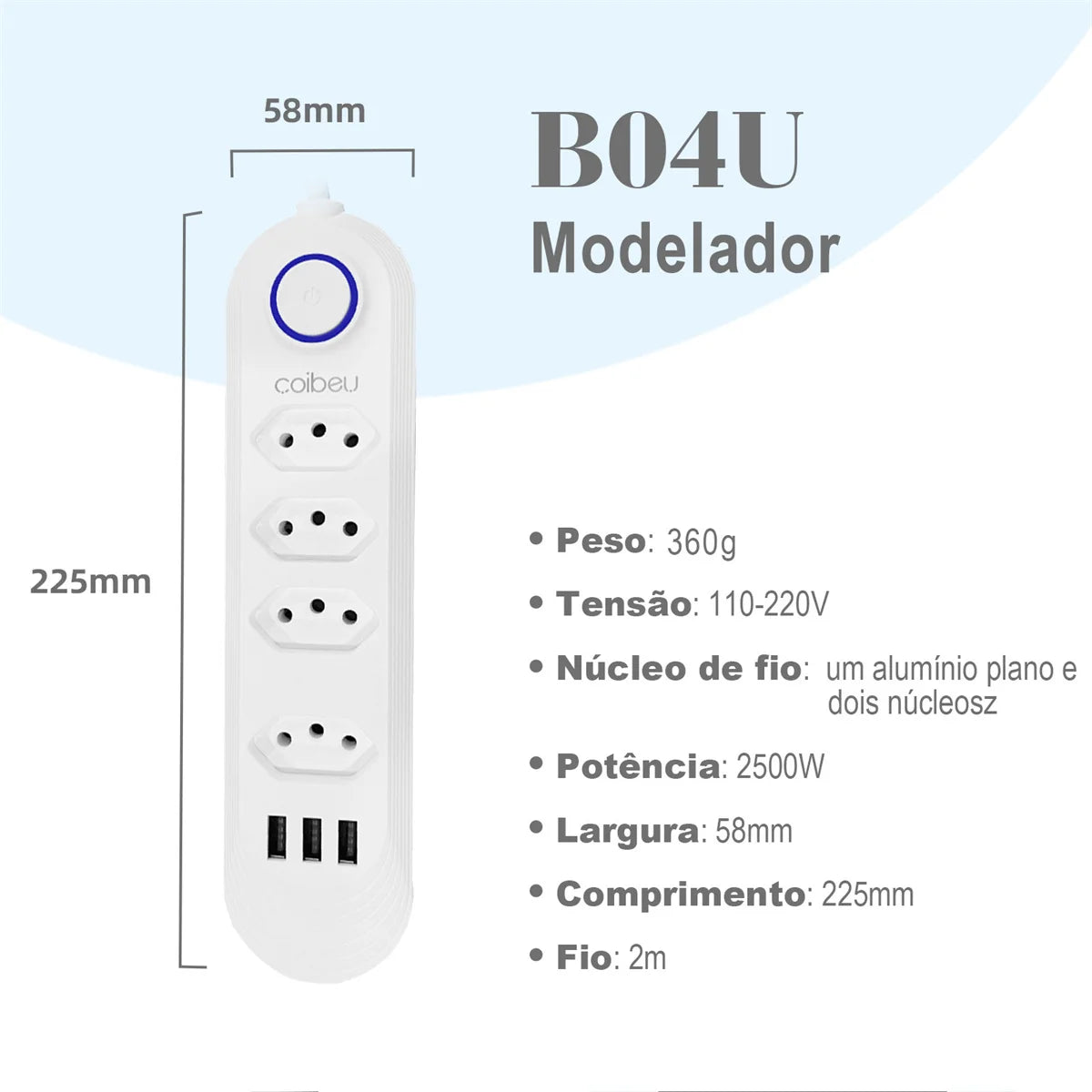 2M USB Socket Outlet, Line Filter, Plug, Extension Socket, Extensive Power Socket, Brazil Standard Retractable Socket Tower