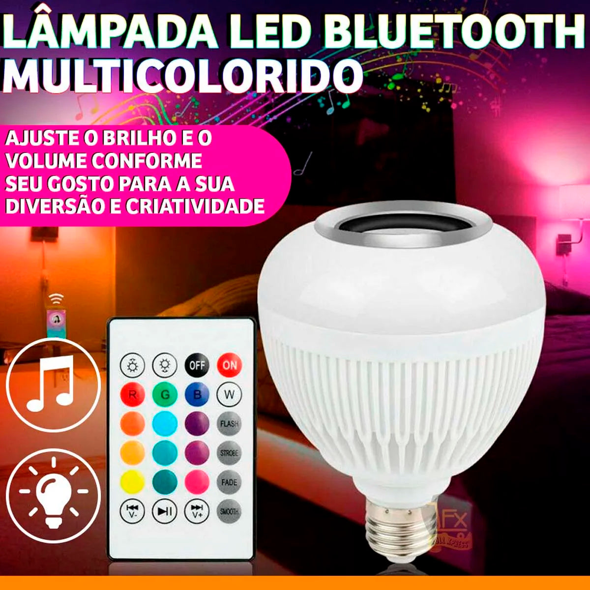 Caixa de Música LED RGB Bluetooth com Som para Festa e Música