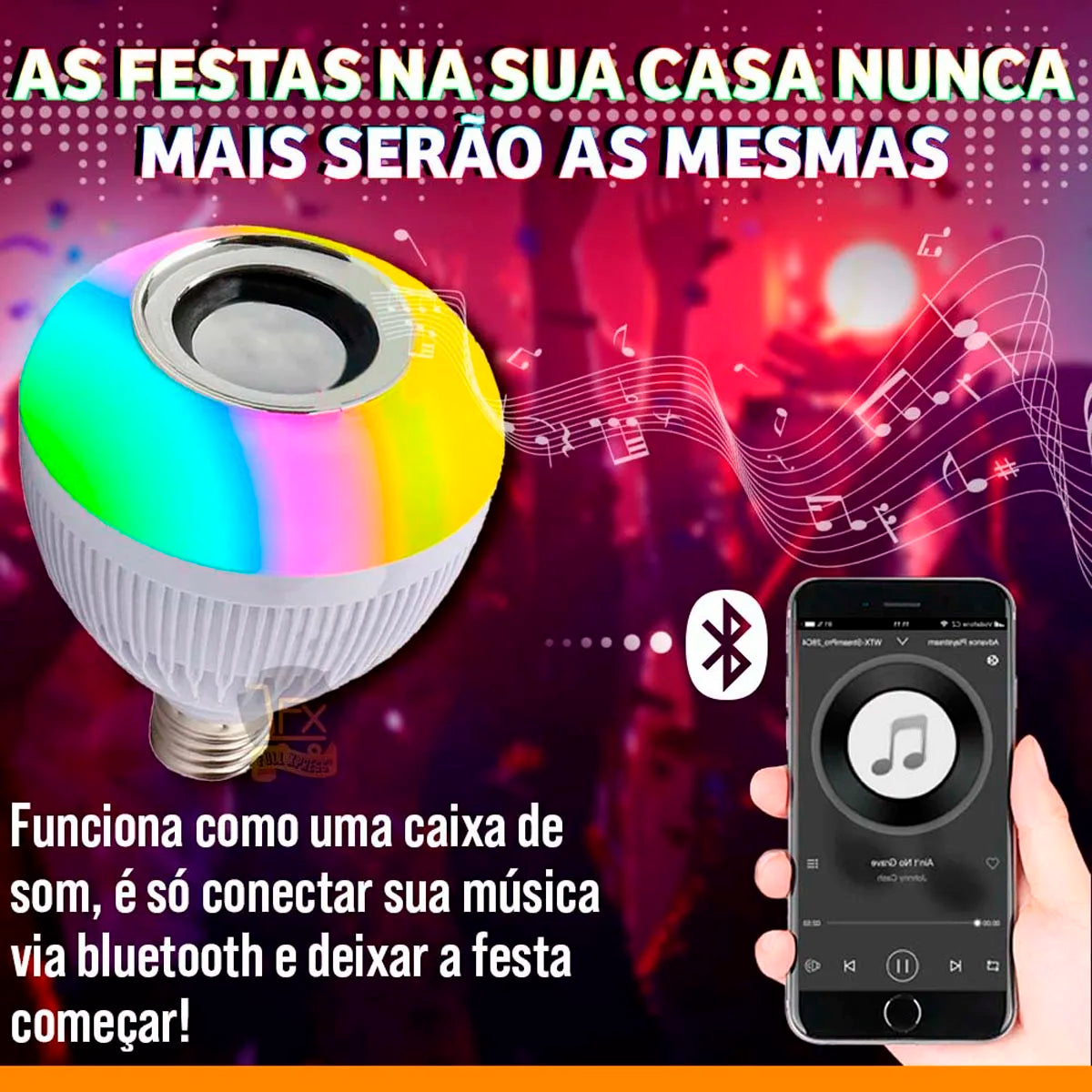 Caixa de Música LED RGB Bluetooth com Som para Festa e Música